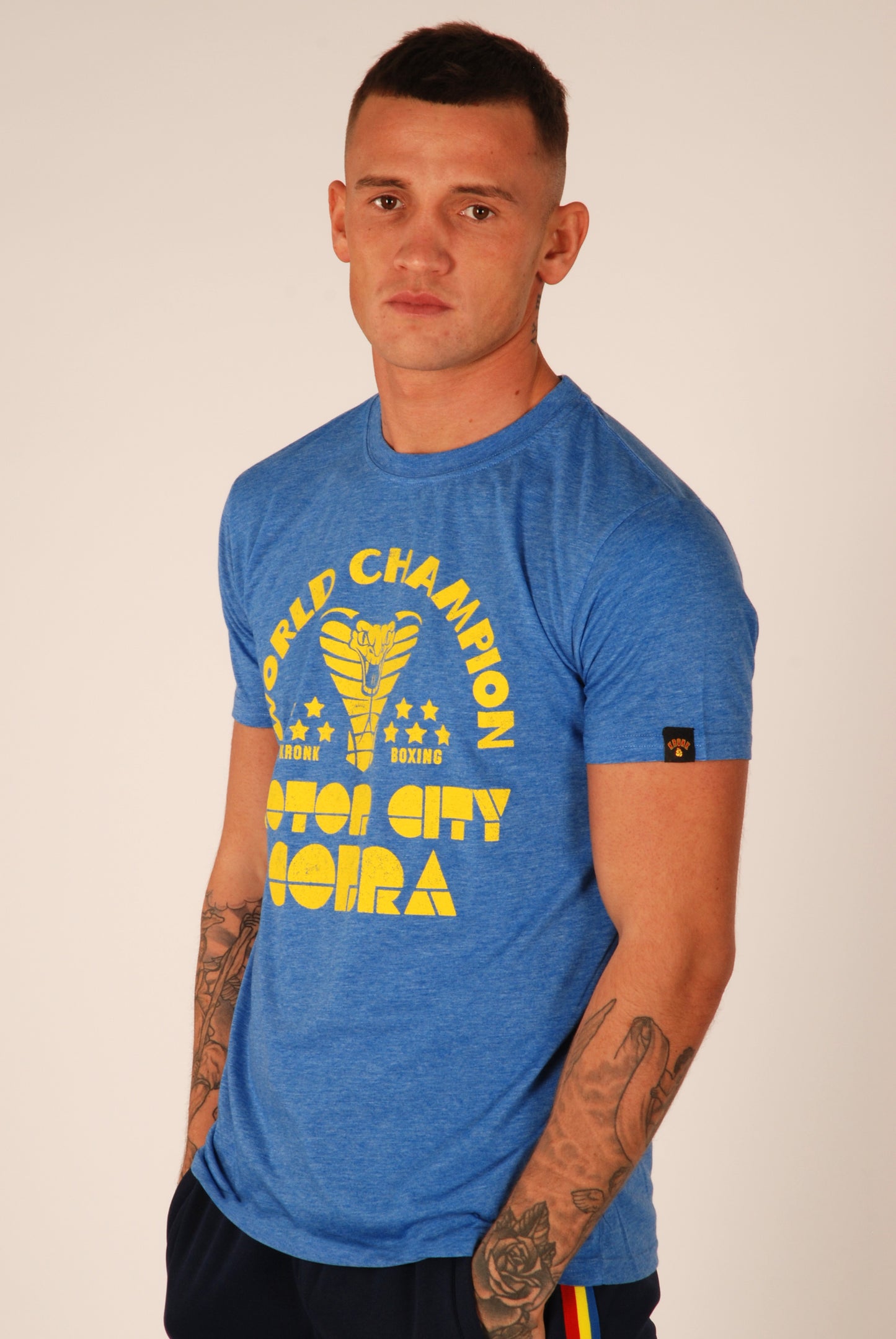 KRONK Thomas Hearns Motor City Cobra Slimfit T Shirt Royal Blue Melange